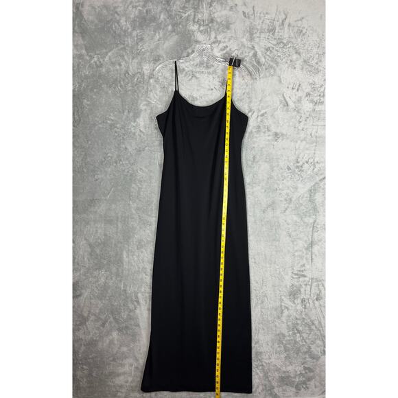 Vintage 90s Y2K Black Maxi Dress 14 Whimsigoth Spaghetti Straps Slit Witchy - Picture 14 of 16